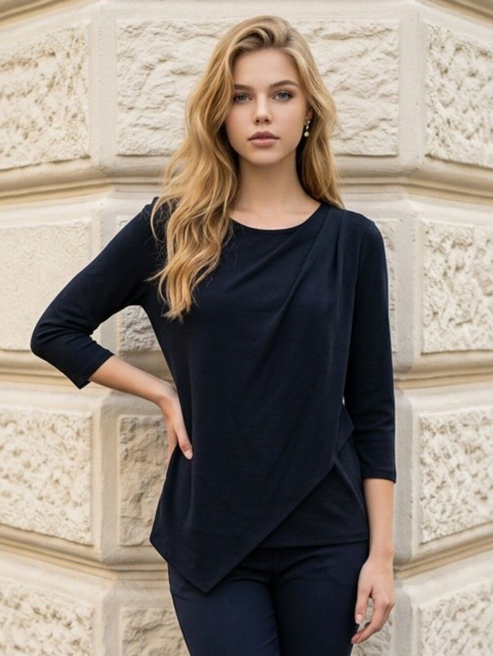 Chico’s Travelers Black Asymmetrical Wrap Top 0 Travel Knit Stretch Wrinkle Free